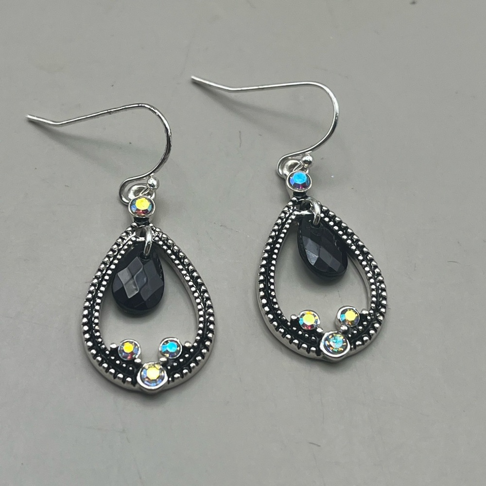 Elegant Black and Silver Tone Teardrop Earrings Elegant Statement Jewelry Gift